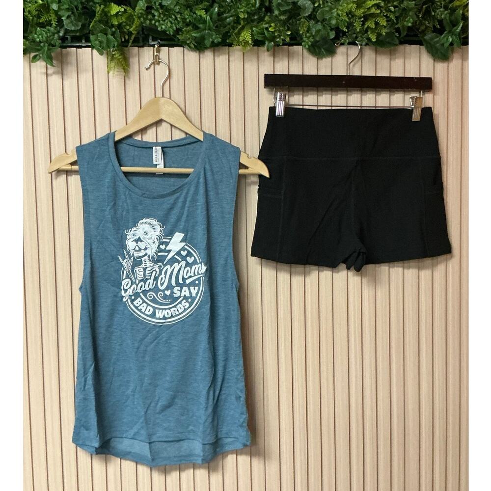 CVG Squat Approved Biker Shorts & Bella+Canvas Graphic Tank Set Size M
